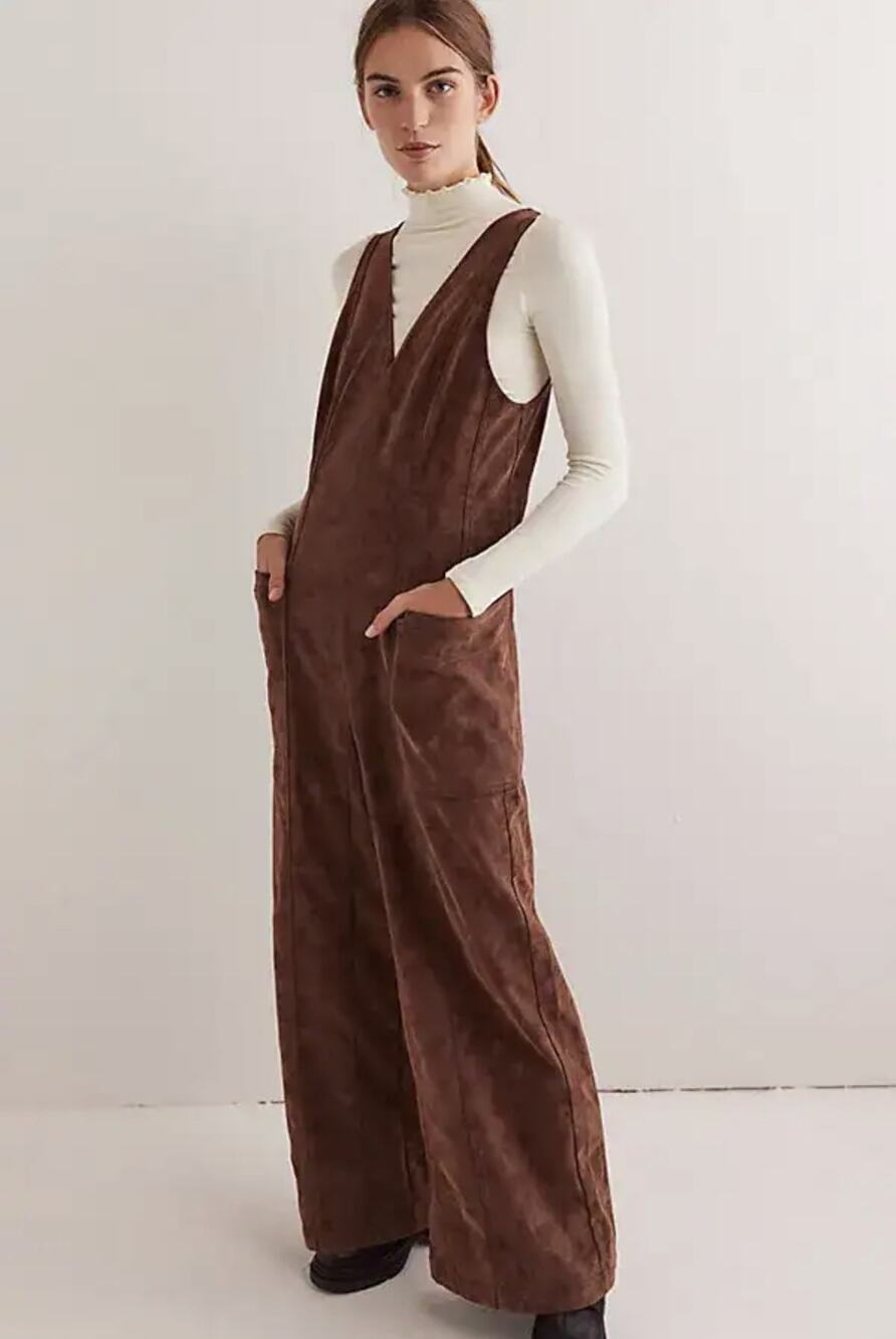 We The Free Nico Faux Suede One-Piece Brown Women's Sz M NWT